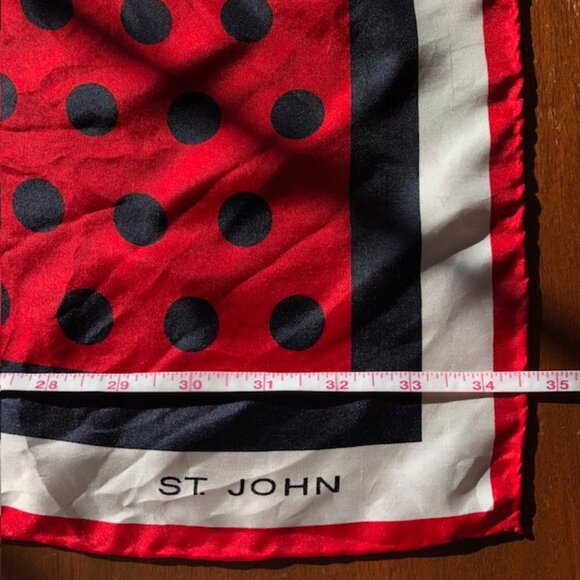 ST. JOHN Red White Blue Polka Dot Square Scarf Vintage Rare - Picture 15 of 16